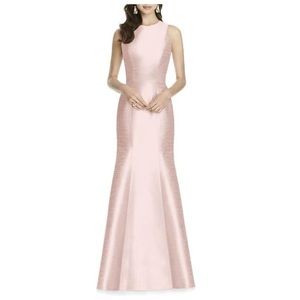 Alfred Sung Pearl Pink Trumpet Dress With Bow 6